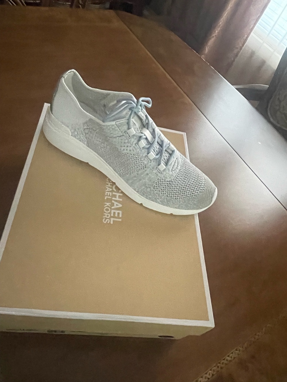Michael Kors Skyler Trainer Light Gray Knit Lace-Up Sneaker